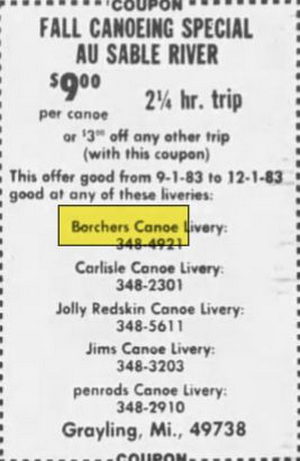Borchers AuSable Canoe & Kayak - Sep 11 1983 Article